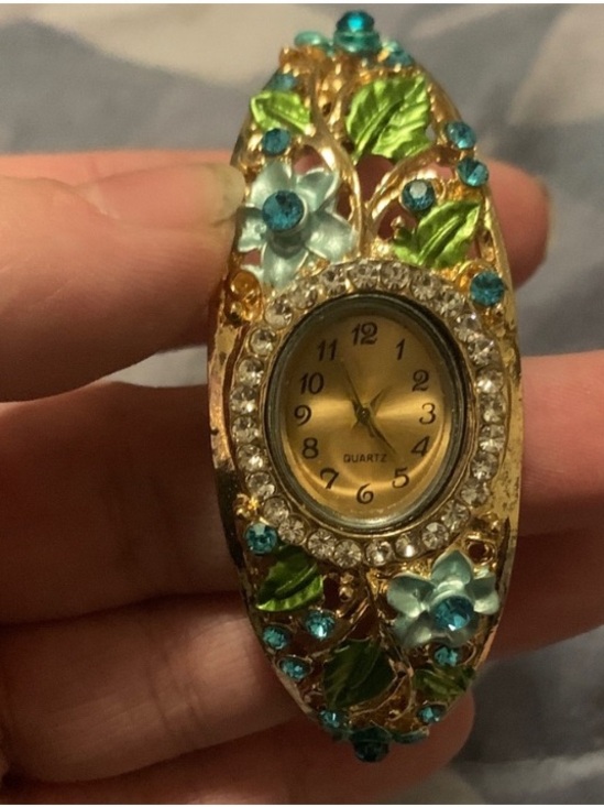 Source Unknown Accessories - Source Unknown Gold Floral Crystal Women's Bracelet Watch - Blue & Green Accents